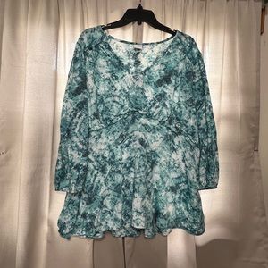 Women's New Directions Watercolor Blue Peasant Style Blouse